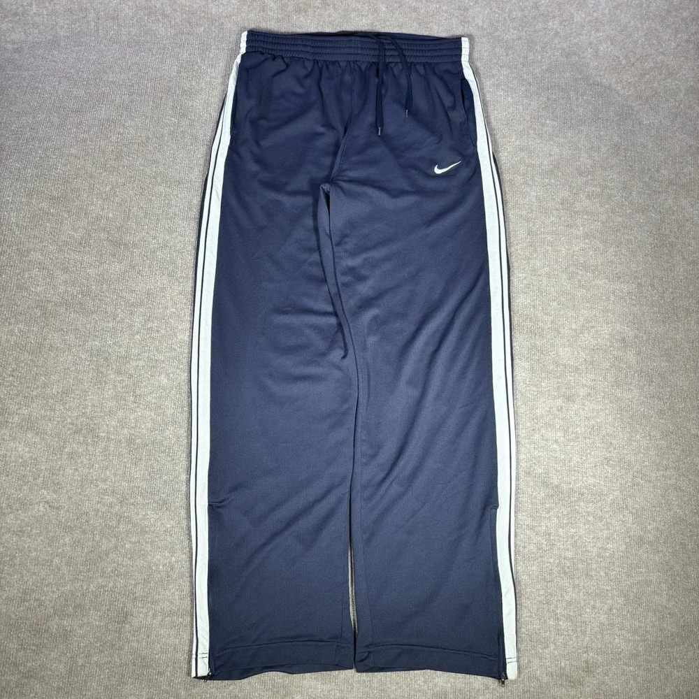 Vintage Nike Track Pants Mens XL Blue‎ Striped Straight Leg Baggy Basketball Y2K